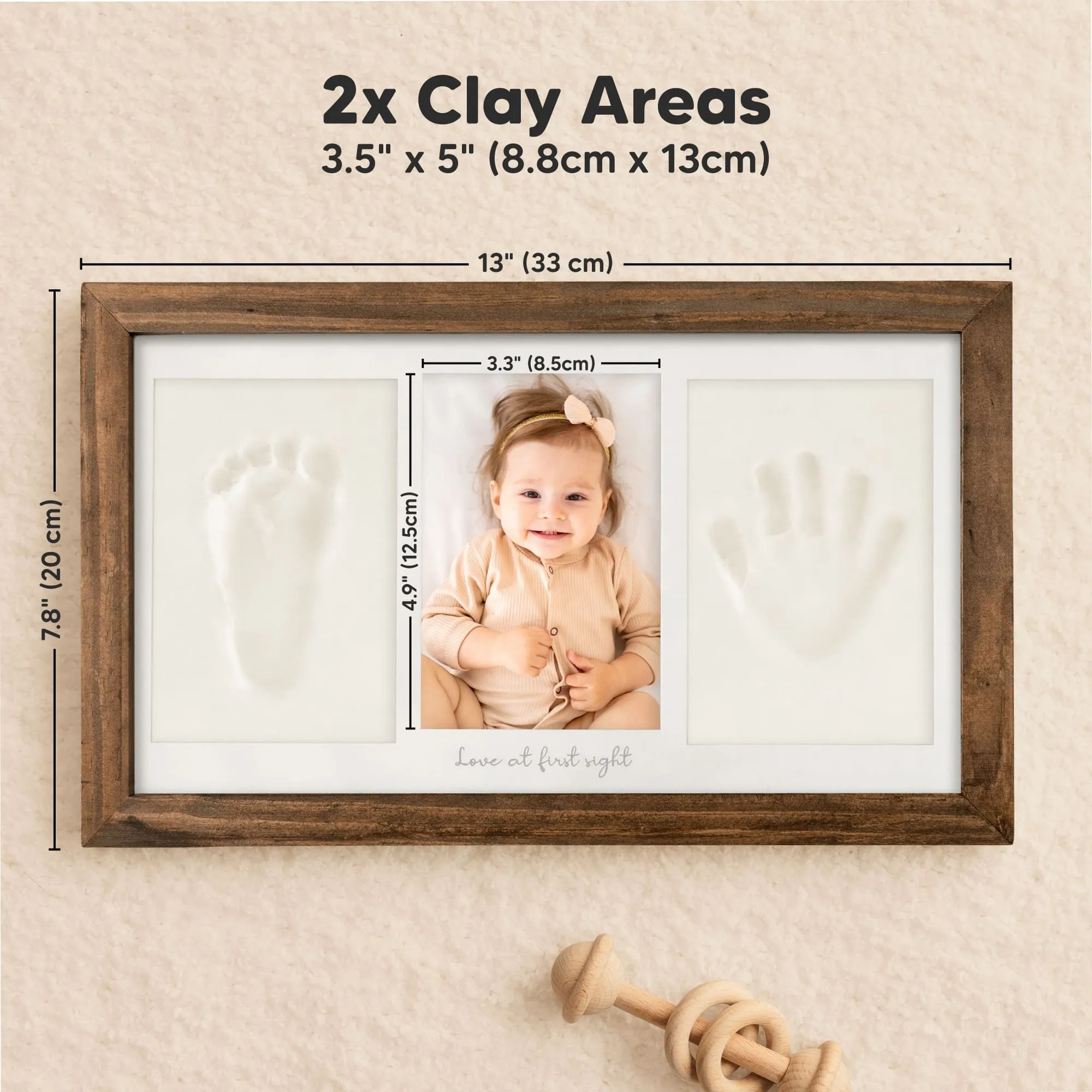 Baby Handprint & Footprint Keepsake Duo Frame (Medium Oak)