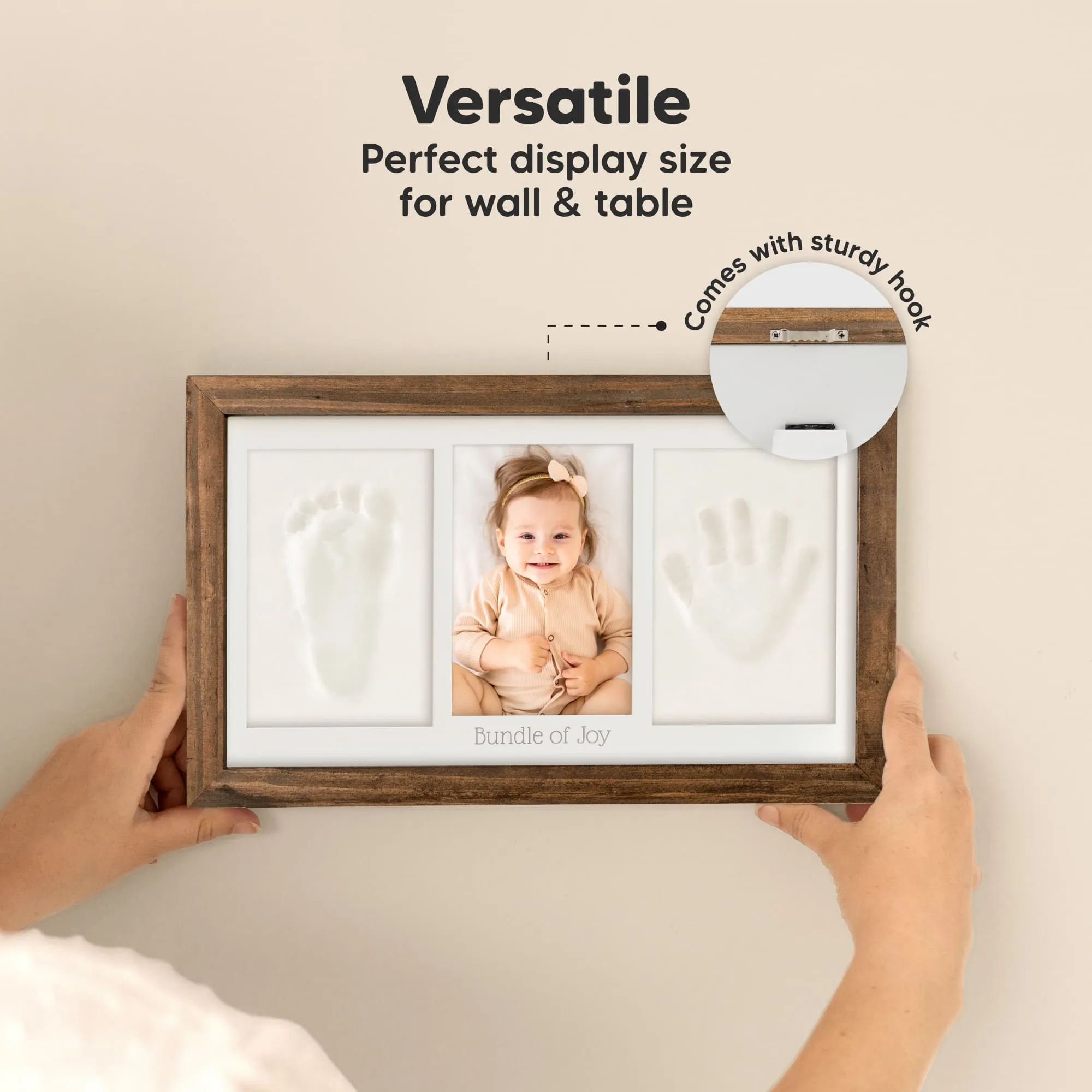 Baby Handprint & Footprint Keepsake Duo Frame (Medium Oak)