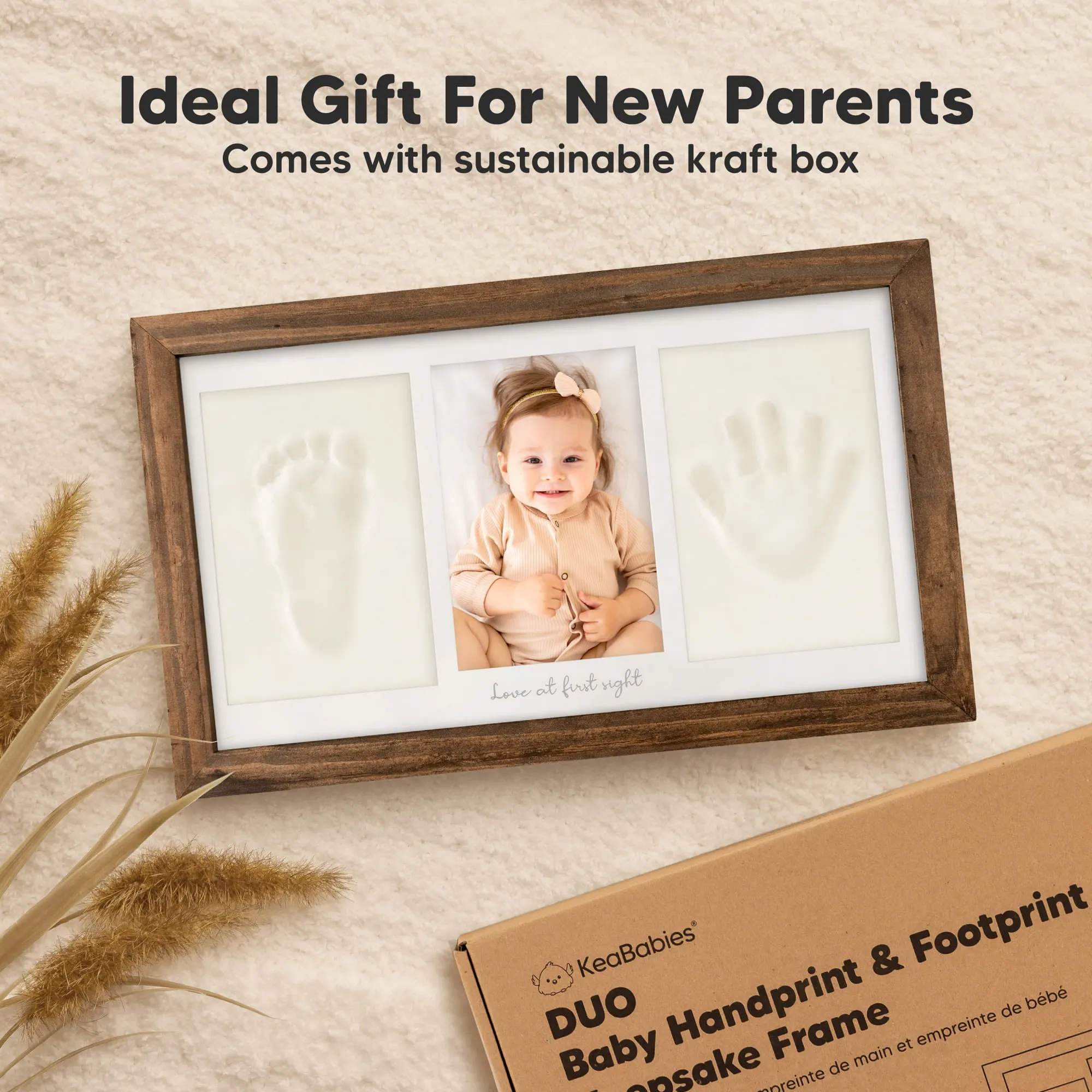 Baby Handprint & Footprint Keepsake Duo Frame (Medium Oak)