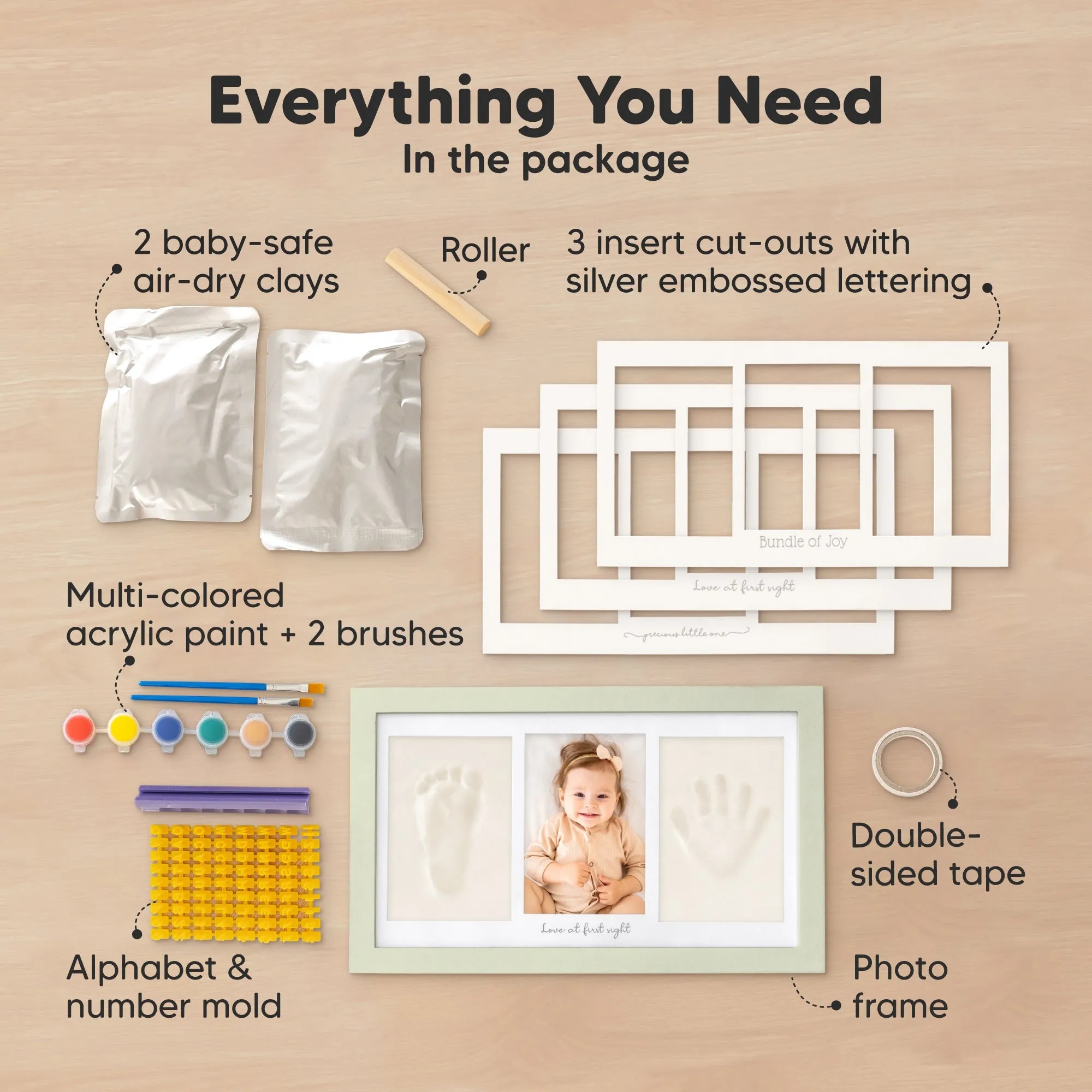 Baby Handprint & Footprint Keepsake Duo Frame (Sage)