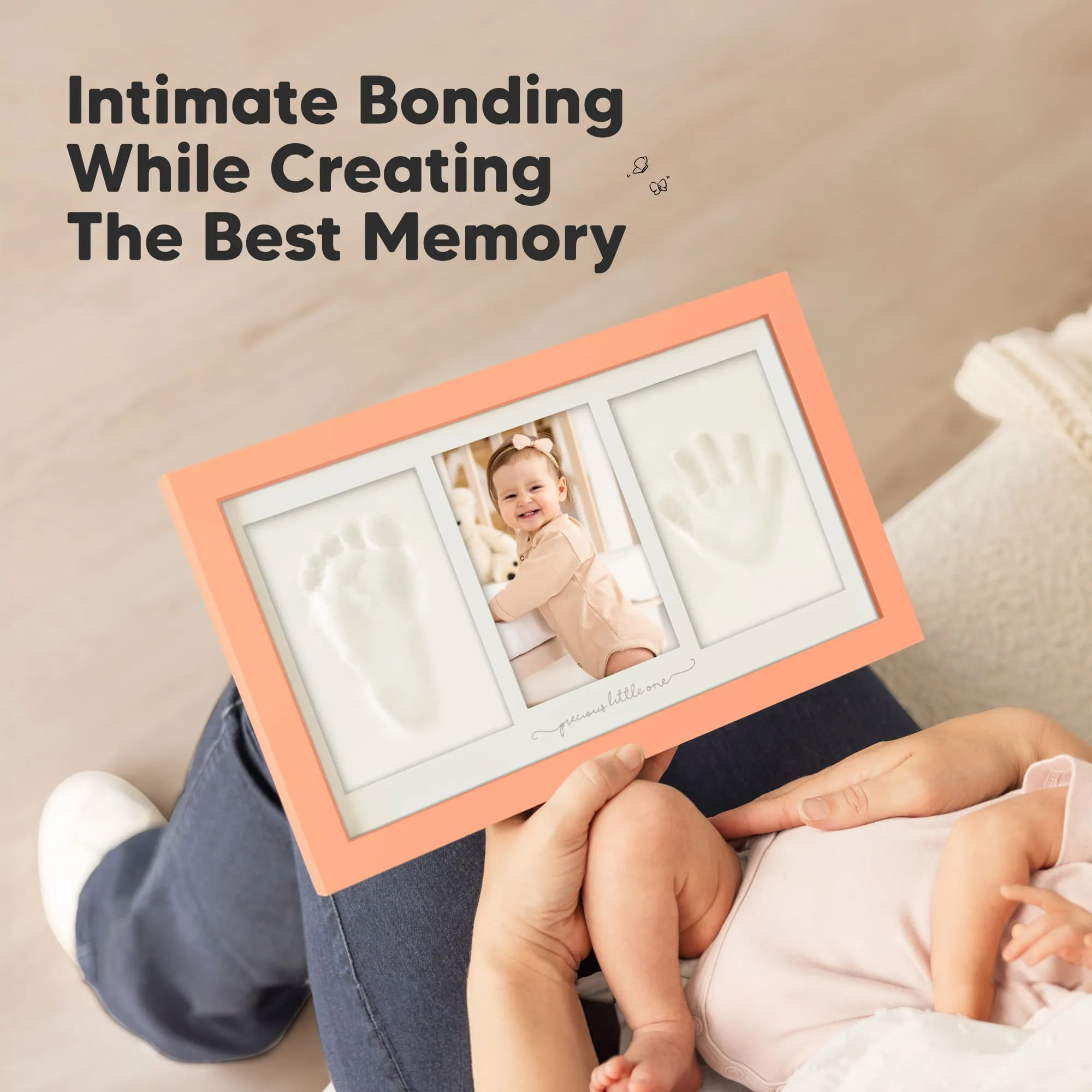 Baby Handprint & Footprint Keepsake Duo Frame (Salmon)