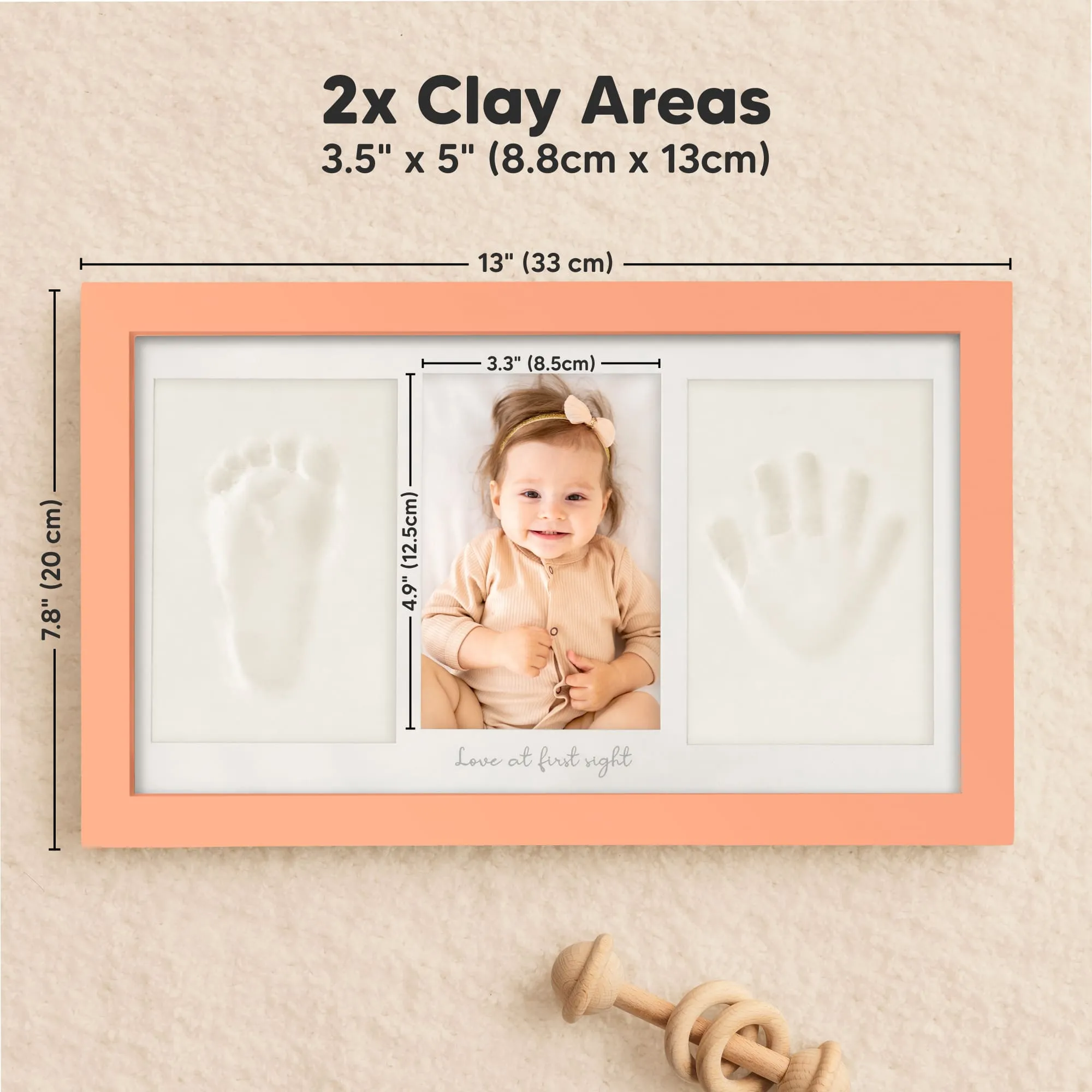 Baby Handprint & Footprint Keepsake Duo Frame (Salmon)