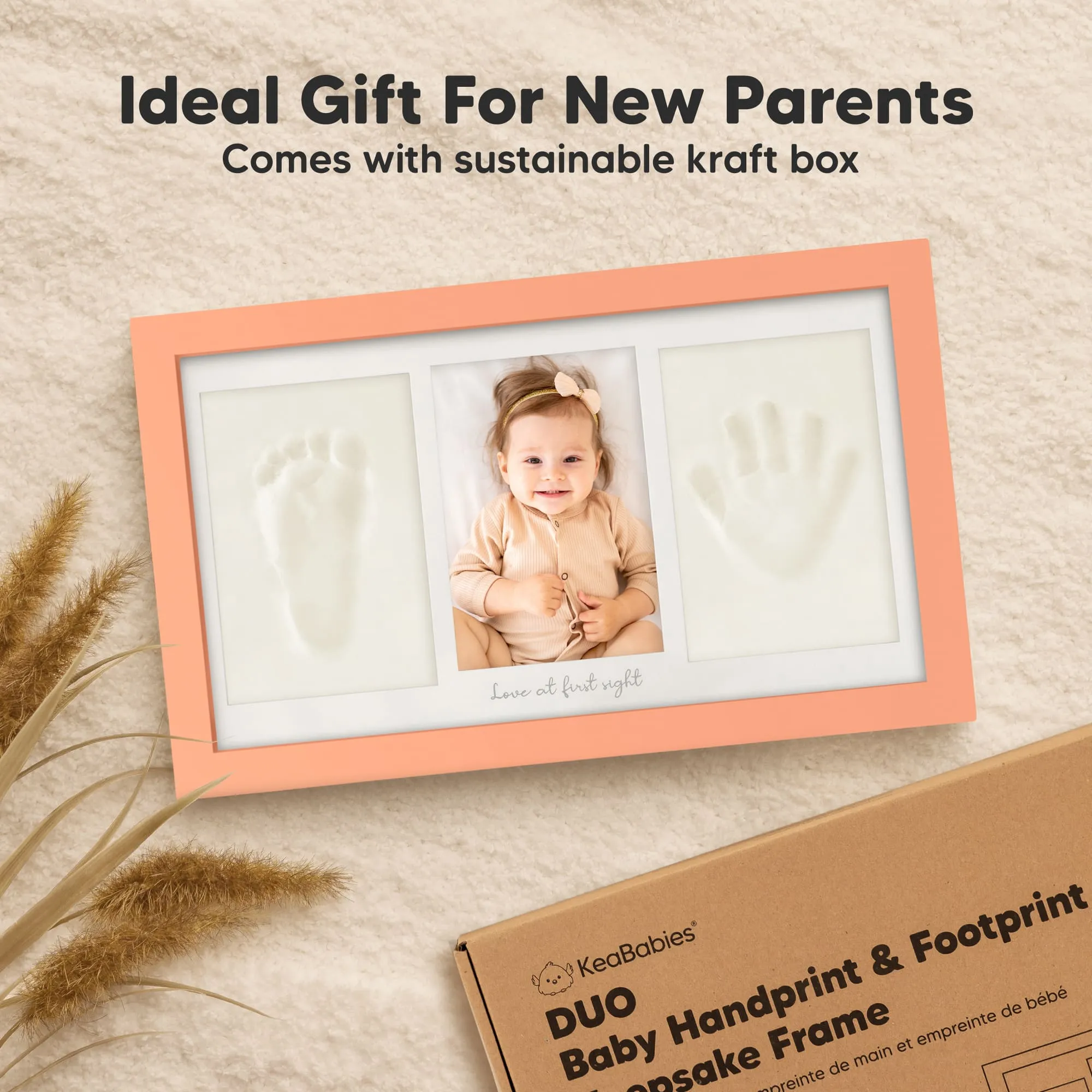 Baby Handprint & Footprint Keepsake Duo Frame (Salmon)