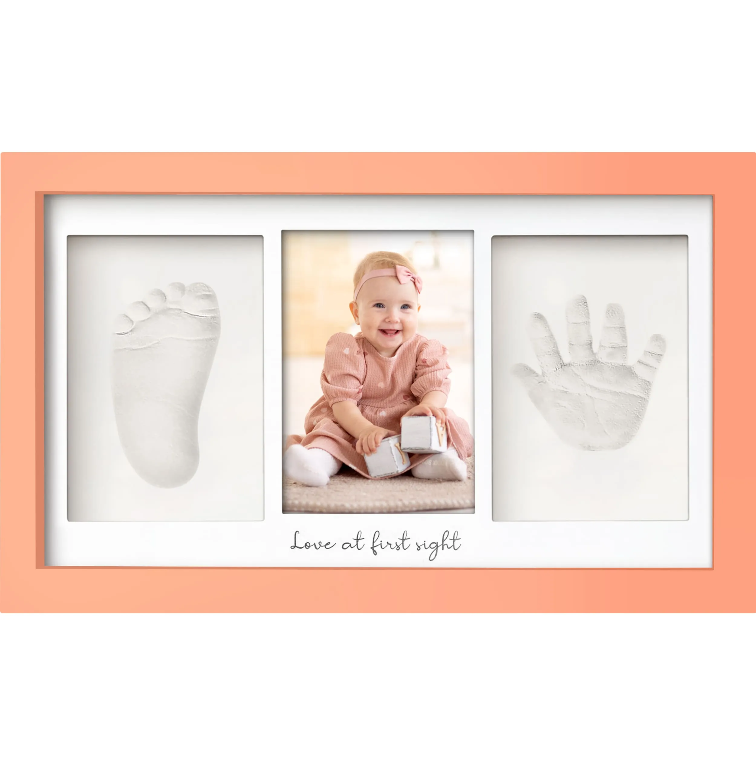 Baby Handprint & Footprint Keepsake Duo Frame (Salmon)