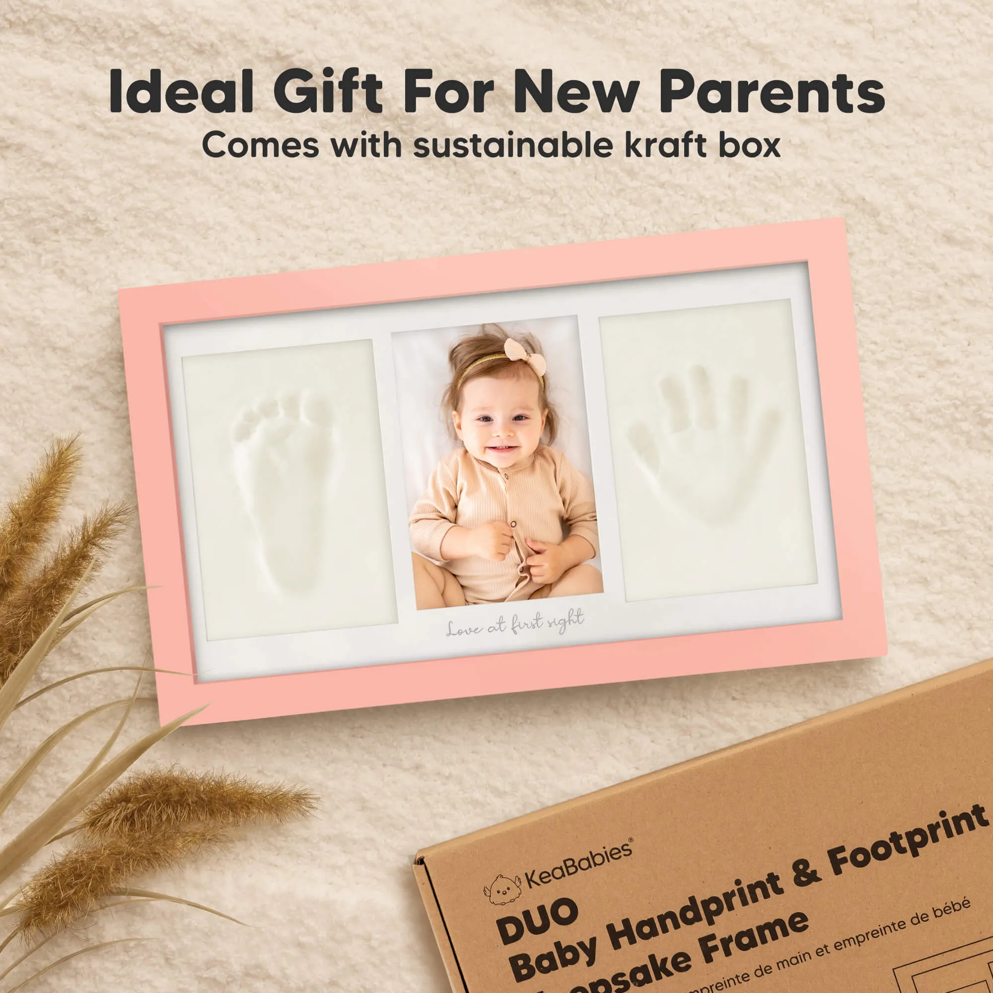 Baby Handprint & Footprint Keepsake Duo Frame (Sweet Pink)