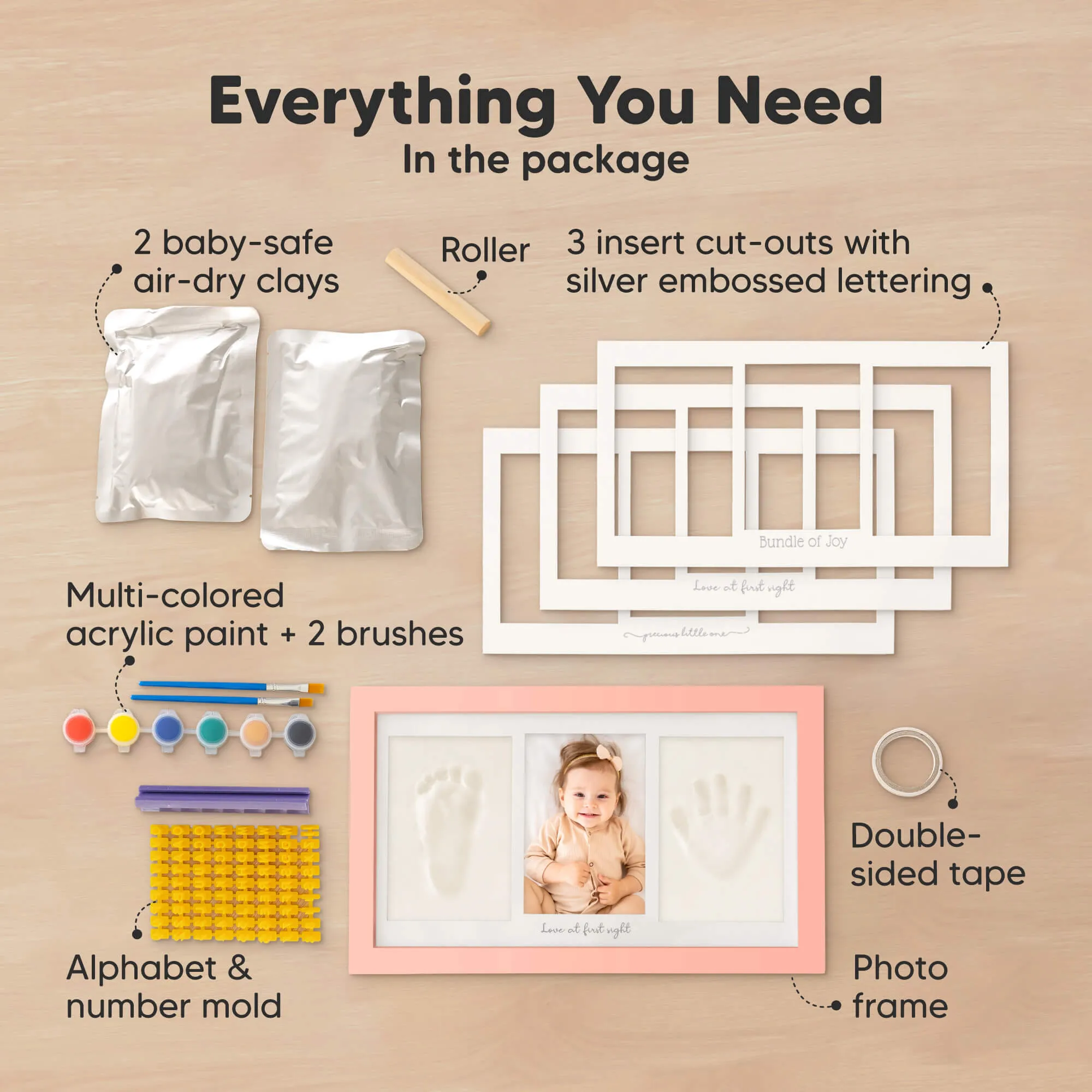 Baby Handprint & Footprint Keepsake Duo Frame (Sweet Pink)