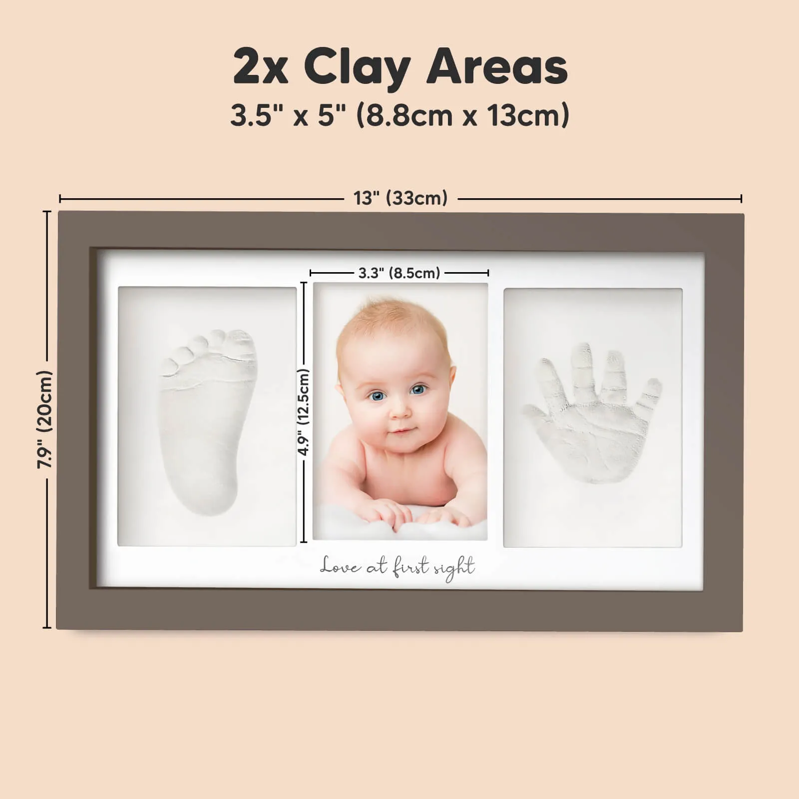 Baby Handprint & Footprint Keepsake Duo Frame (Taupe)