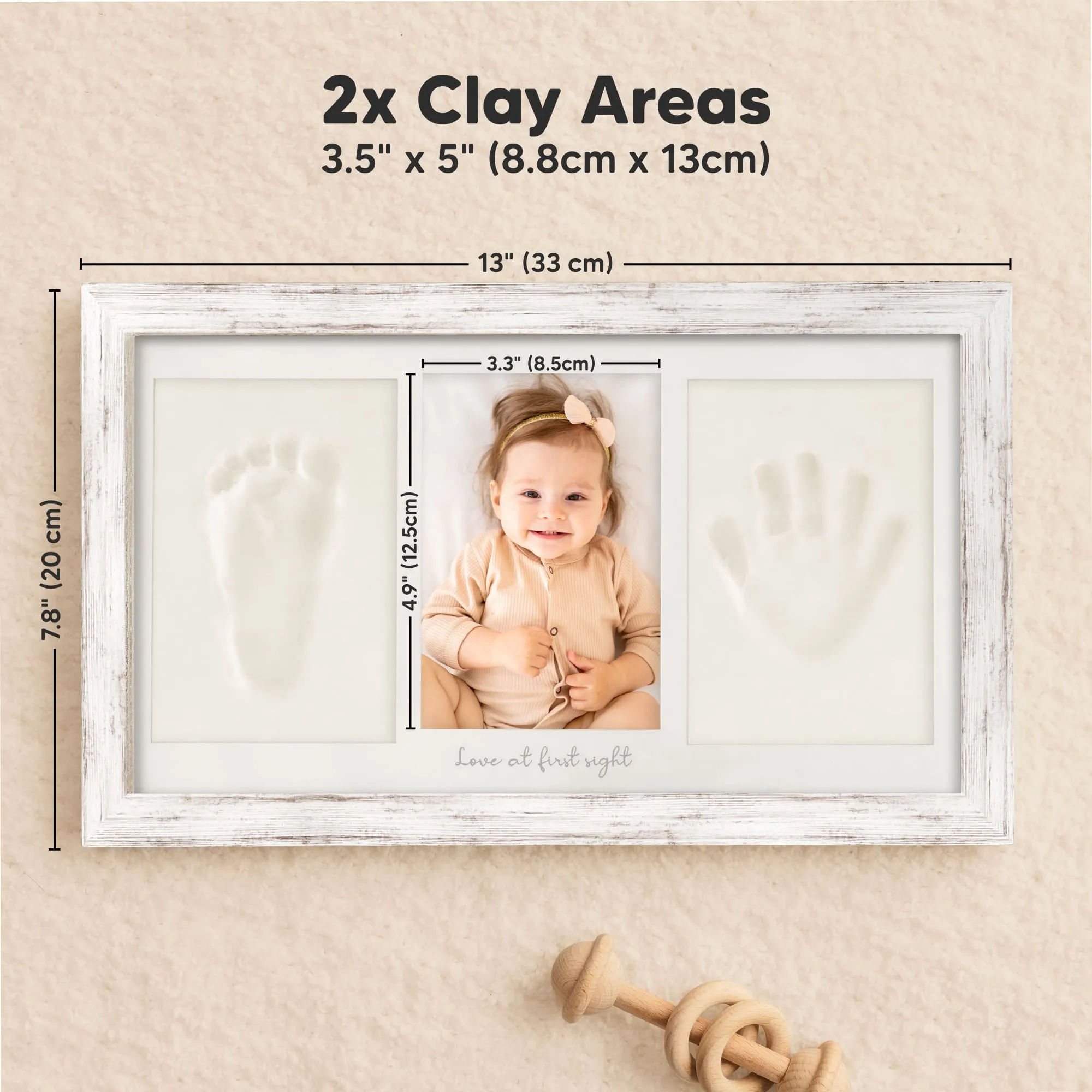 Baby Handprint & Footprint Keepsake Duo Frame (Vintage Gray)