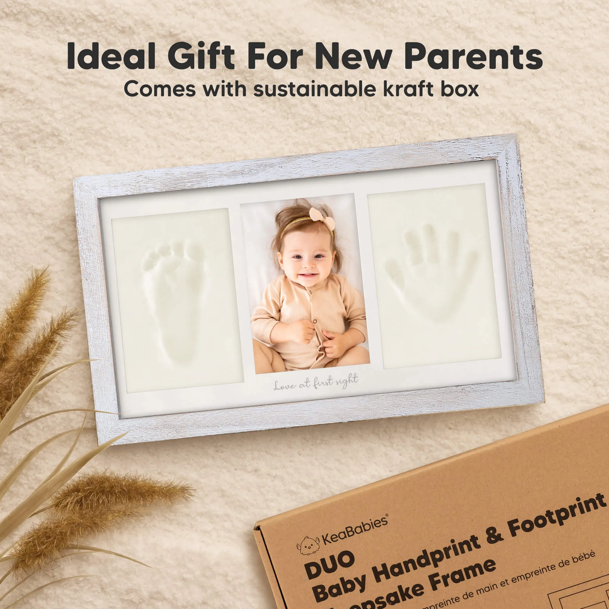 Baby Handprint & Footprint Keepsake Duo Frame (Vintage Gray)