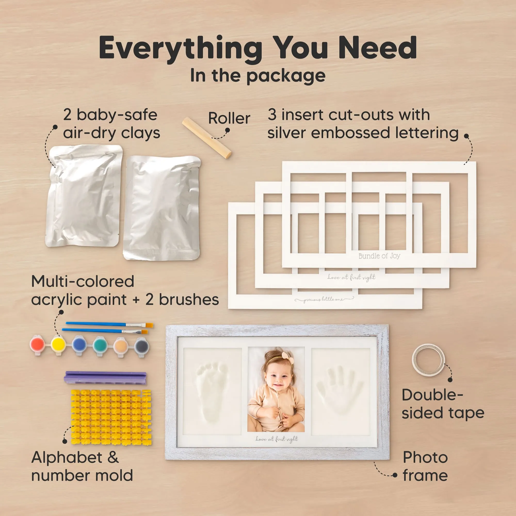 Baby Handprint & Footprint Keepsake Duo Frame (Vintage Gray)