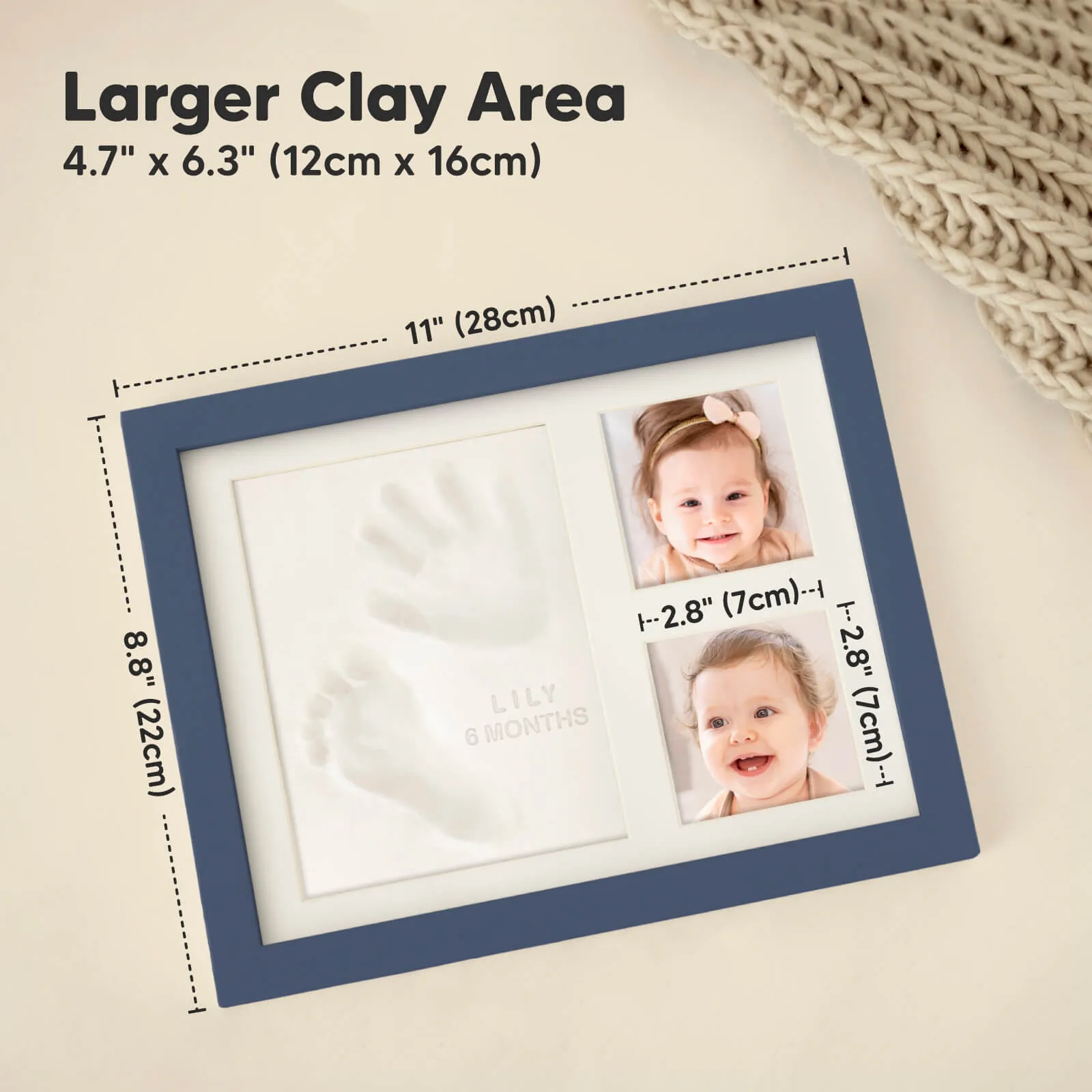 Baby Handprint & Footprint Keepsake Solo Frame (Midnight Blue)