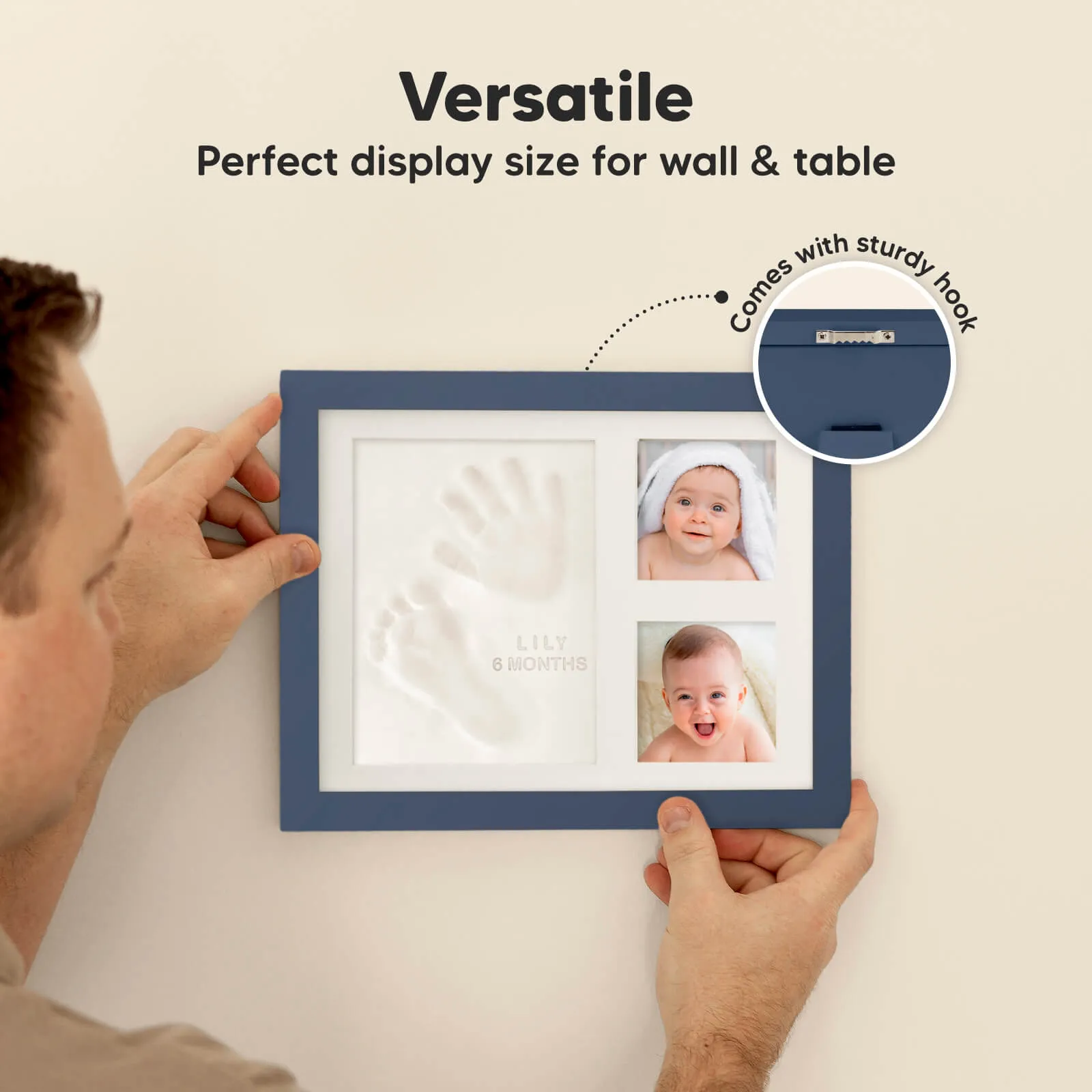 Baby Handprint & Footprint Keepsake Solo Frame (Midnight Blue)