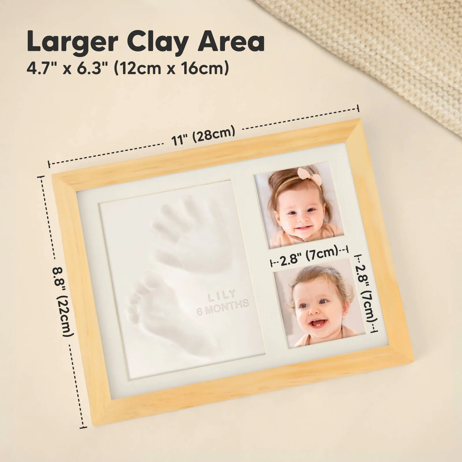 Baby Handprint & Footprint Keepsake Solo Frame (Natural Pine)
