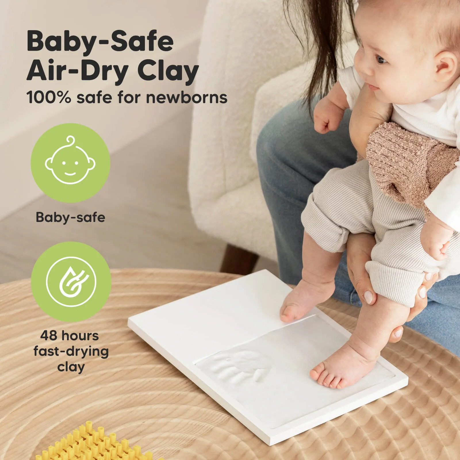 Baby Handprint & Footprint Keepsake Solo Frame (Natural Pine)
