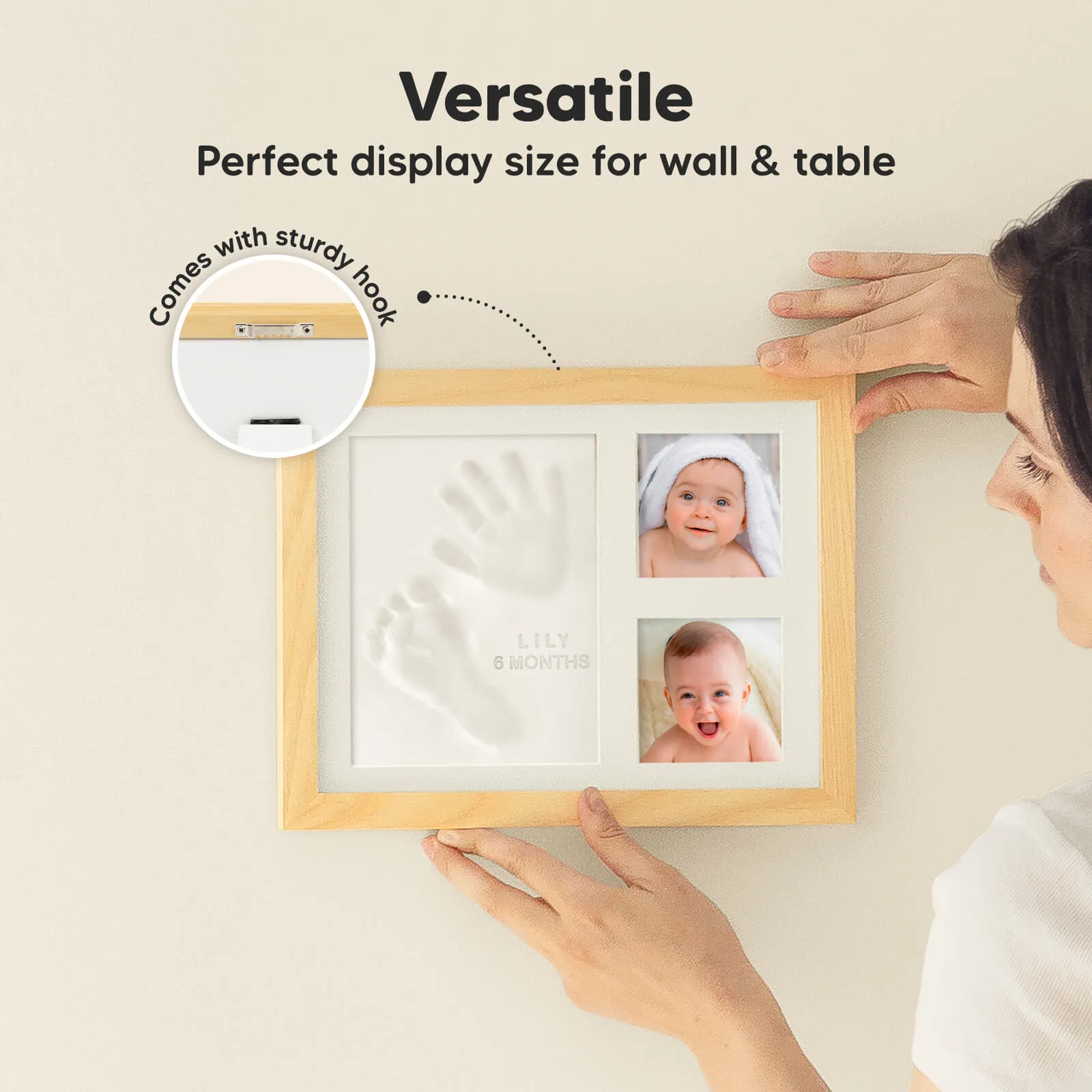 Baby Handprint & Footprint Keepsake Solo Frame (Natural Pine)