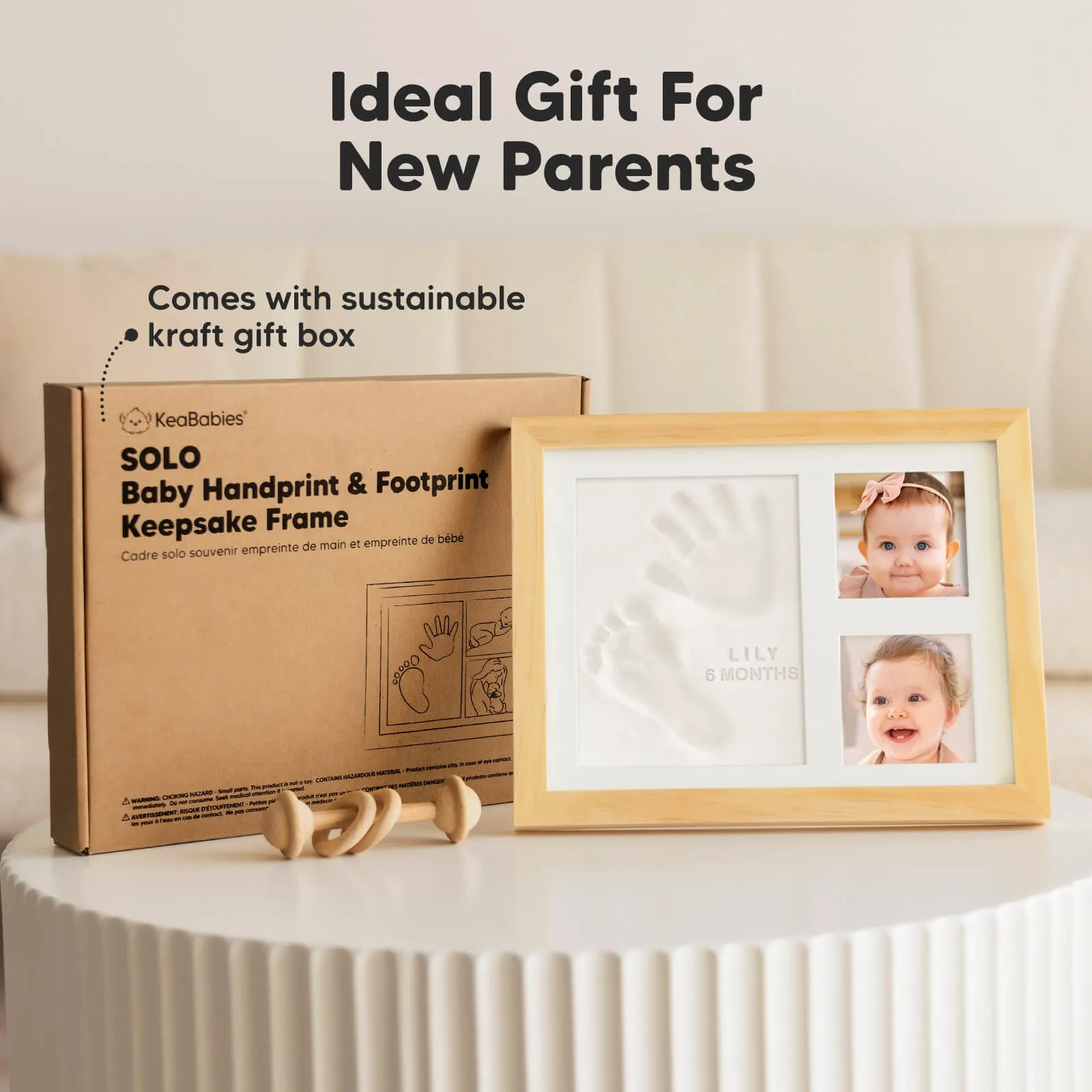 Baby Handprint & Footprint Keepsake Solo Frame (Natural Pine)