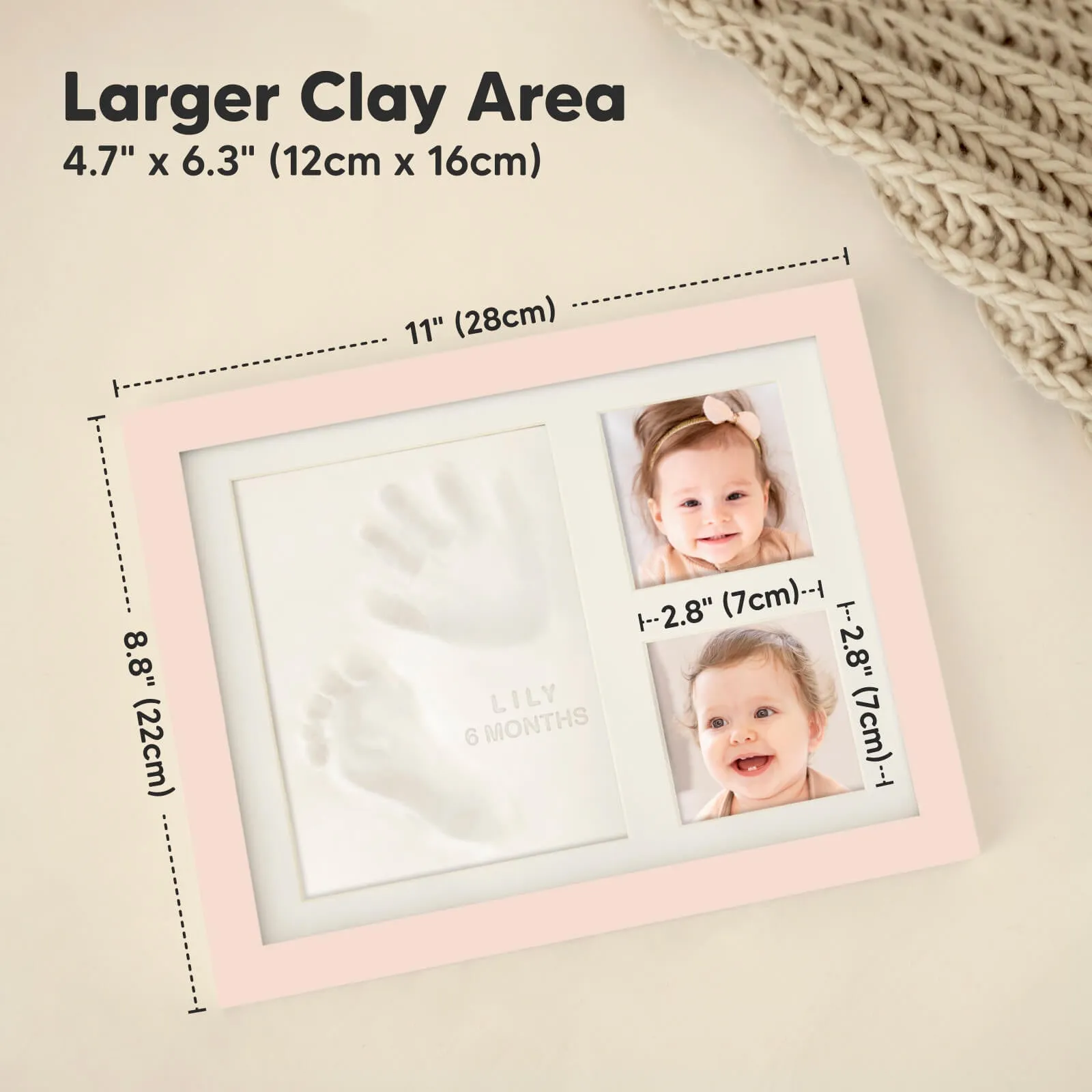 Baby Handprint & Footprint Keepsake Solo Frame (Petal Pink)