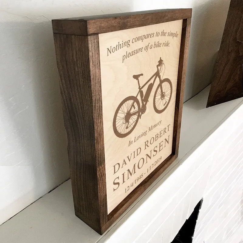 Bicycle Wall Mounted Wood Cremation Urn Plaque
