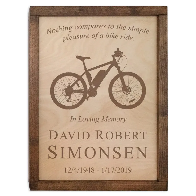 Bicycle Wall Mounted Wood Cremation Urn Plaque