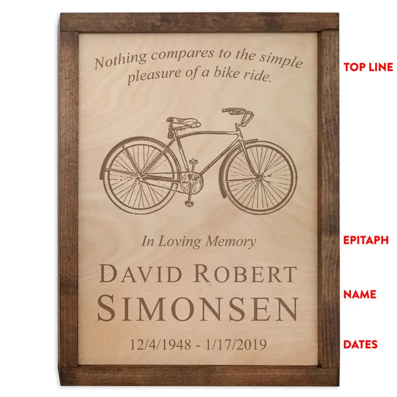 Bicycle Wall Mounted Wood Cremation Urn Plaque