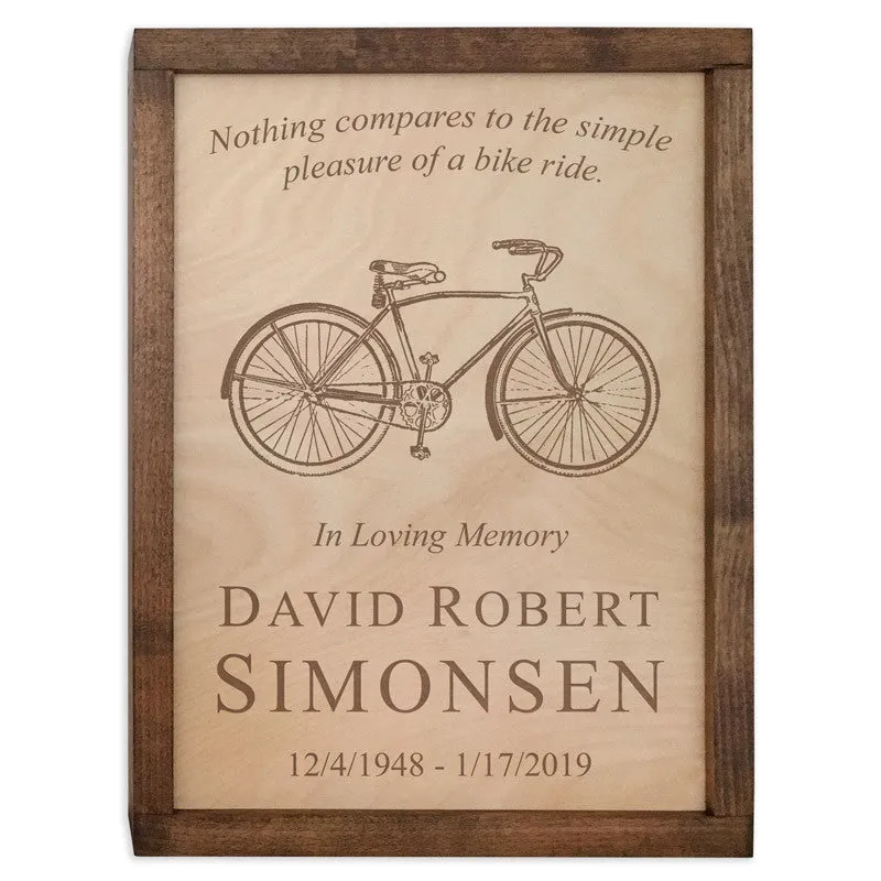 Bicycle Wall Mounted Wood Cremation Urn Plaque