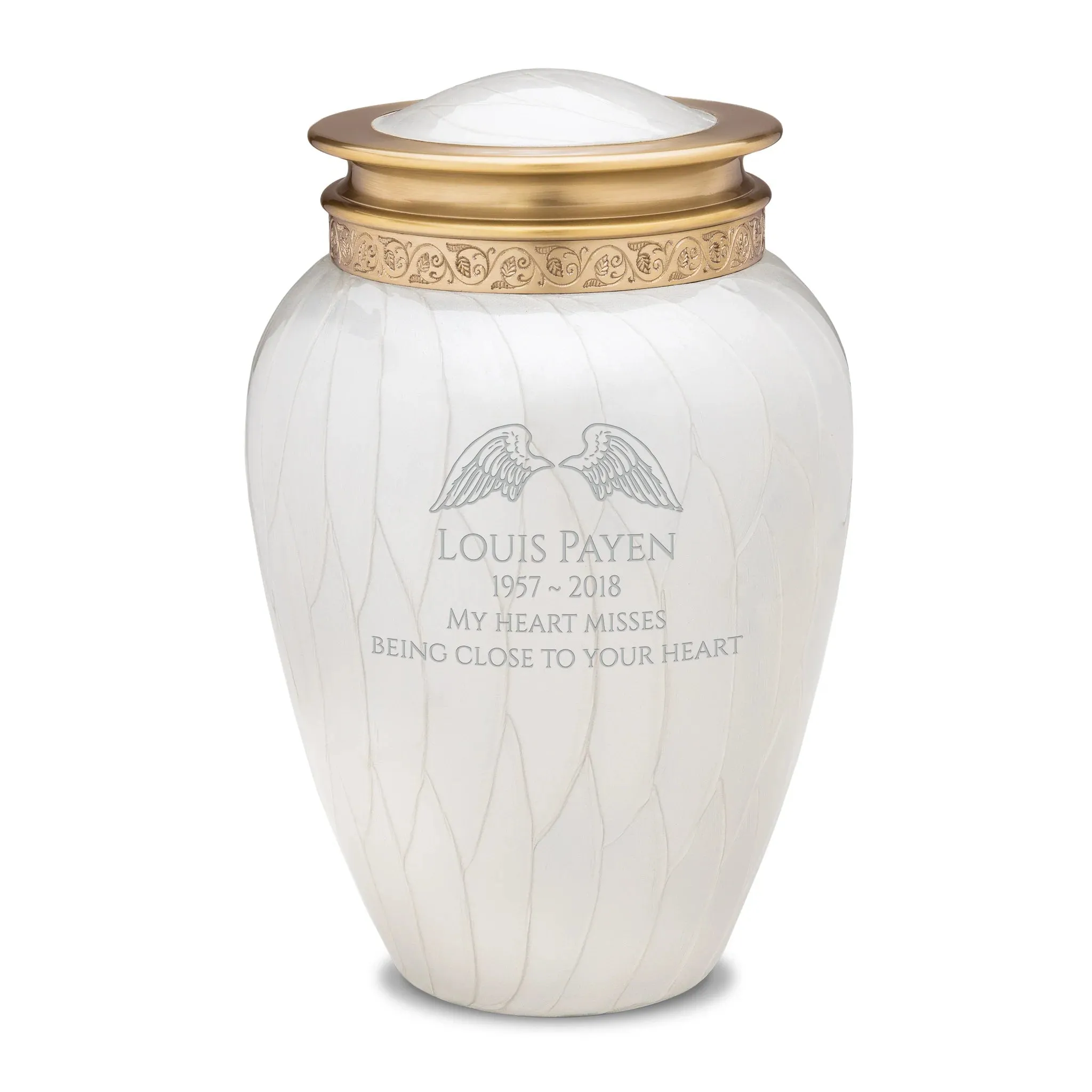 Blessing Brass Cremation Urn in Pearl White
