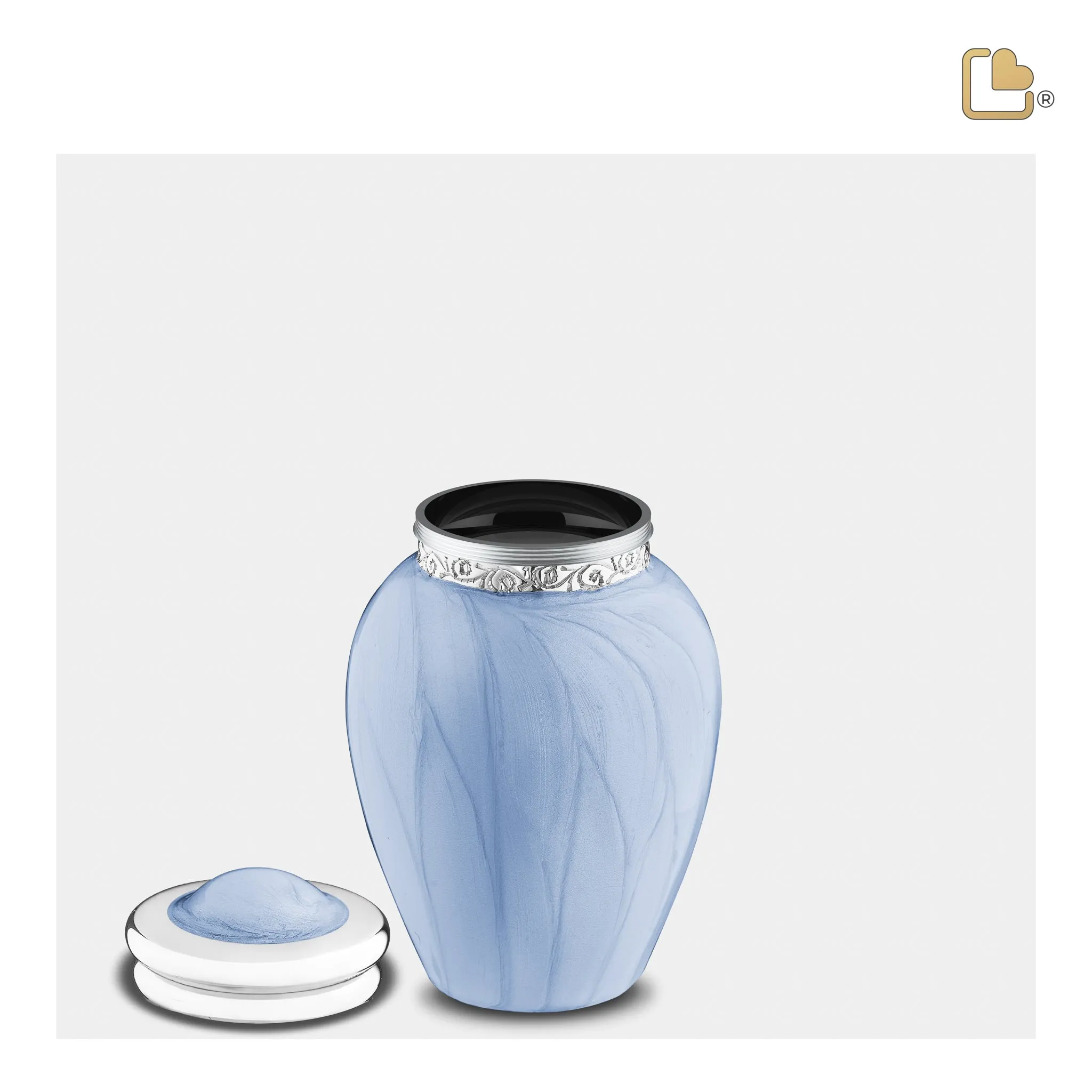 Blessing Keepsake Urn Pearl Blue & Polished Silver