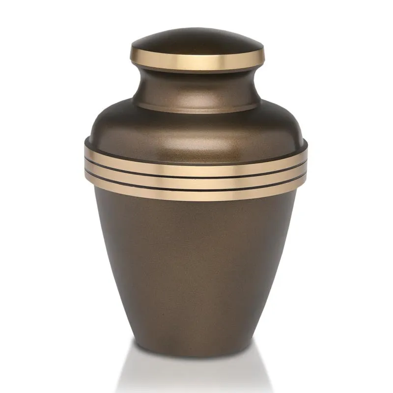 Brass Cremation Urn with Bronze Finish & Three Stripes