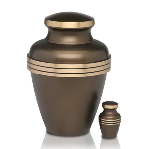 Brass Cremation Urn with Bronze Finish & Three Stripes