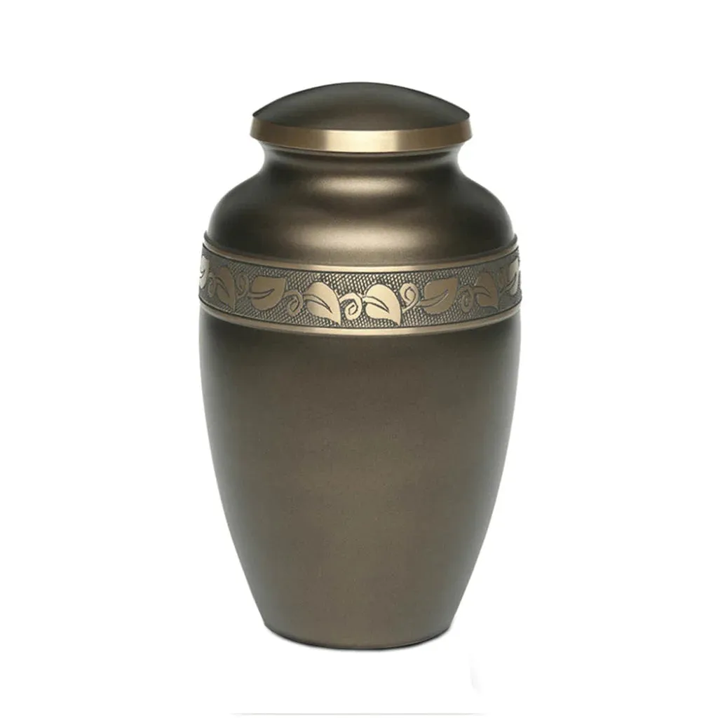 Brown Brass Urn with Jasmine Leaf Art