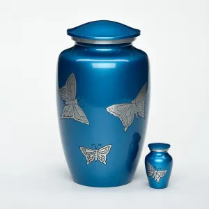 Butterflies in Blue Metal Cremation Urn