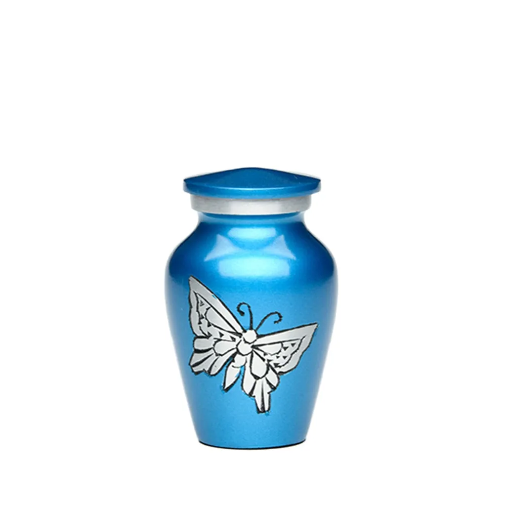 Butterflies in Blue Metal Cremation Urn