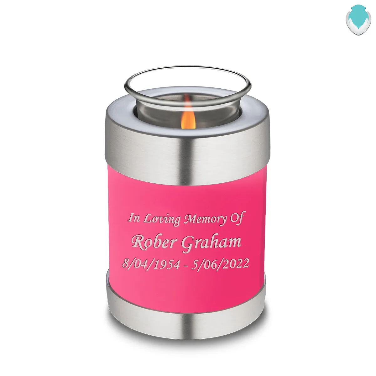 Candle Holder Embrace Bright Pink Custom Engraved Text Cremation Urn