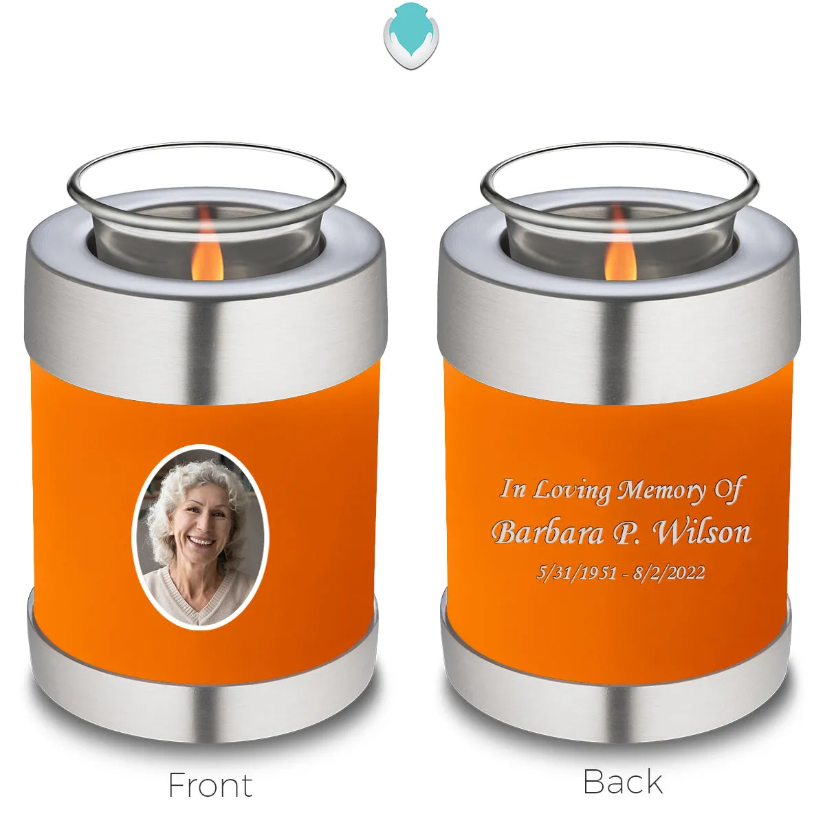 Candle Holder Embrace Burnt Orange Portrait Cremation Urn