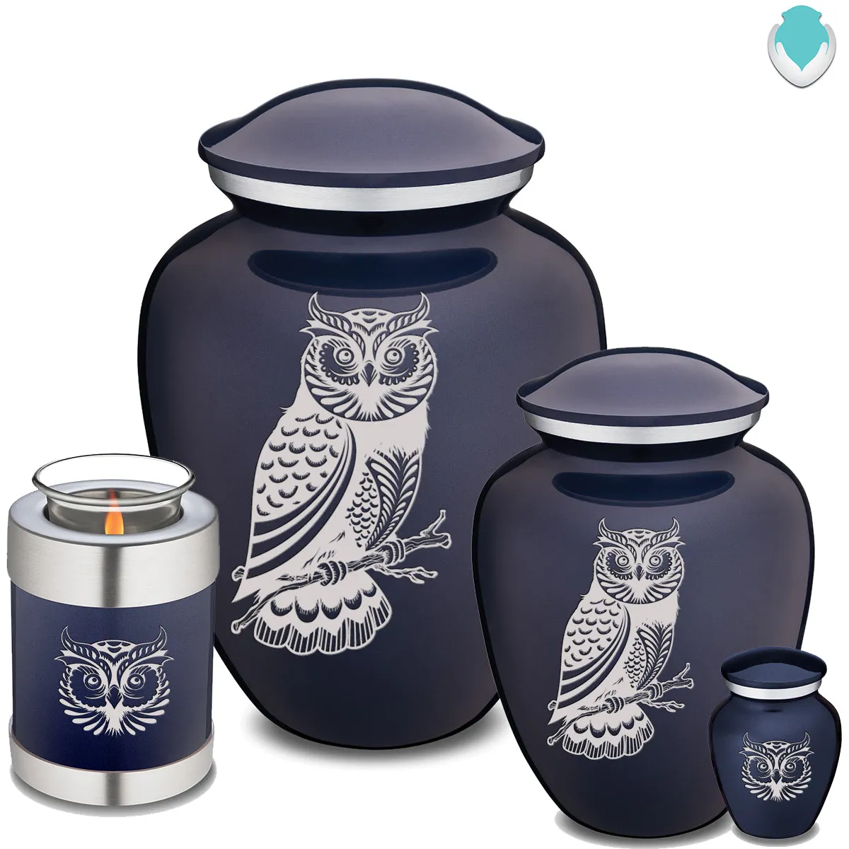 Candle Holder Embrace Cobalt Blue Owl Cremation Urn