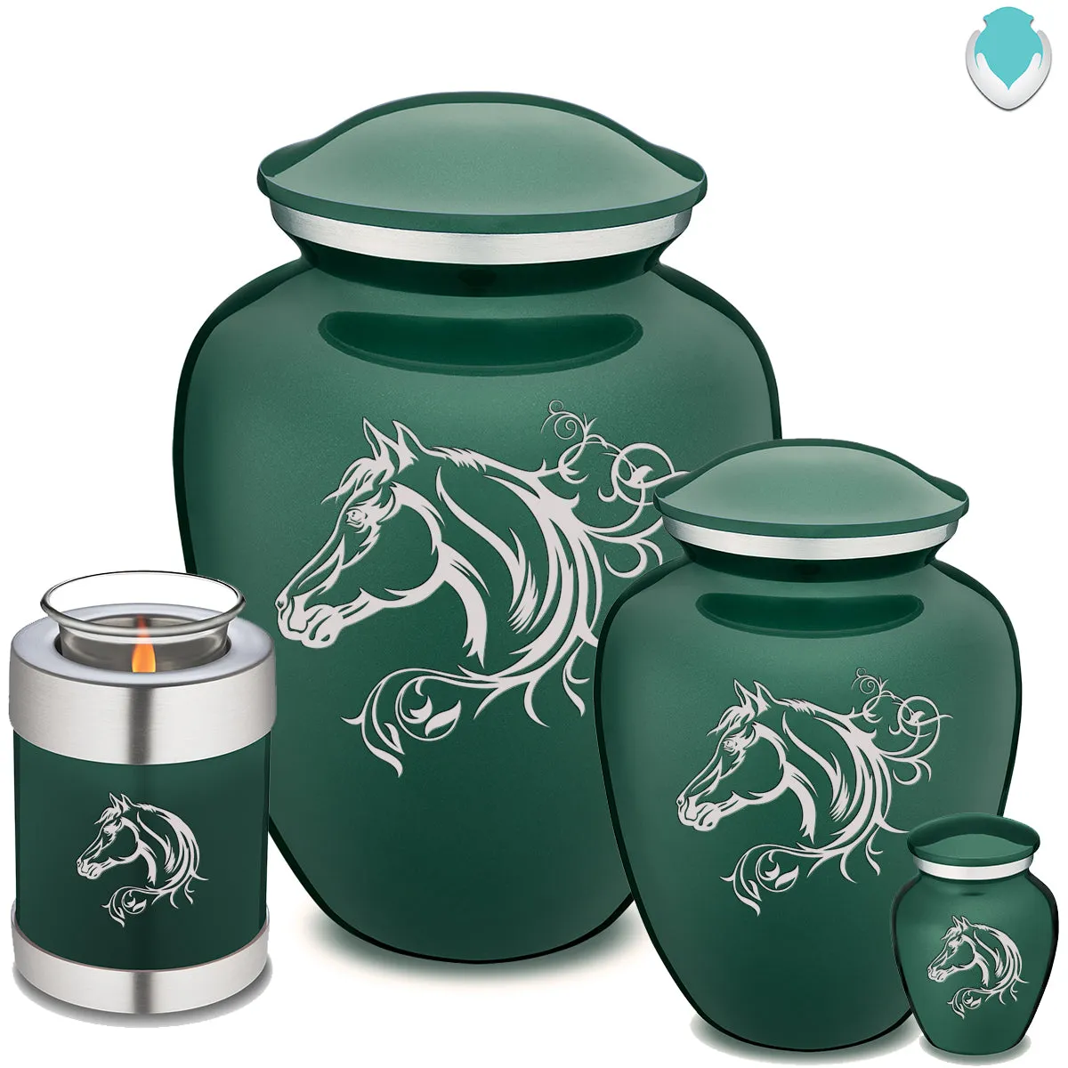 Candle Holder Embrace Green Horse Cremation Urn