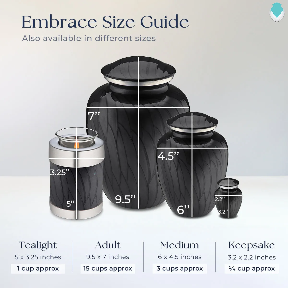 Candle Holder Embrace Pearl Black Angel Cremation Urn