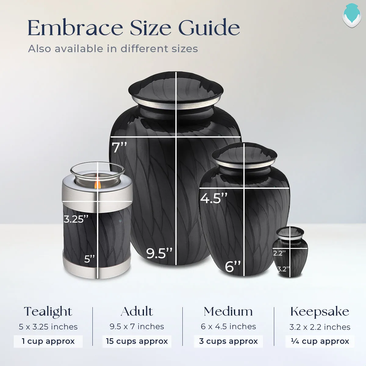 Candle Holder Embrace Pearl Black Hearts Cremation Urn