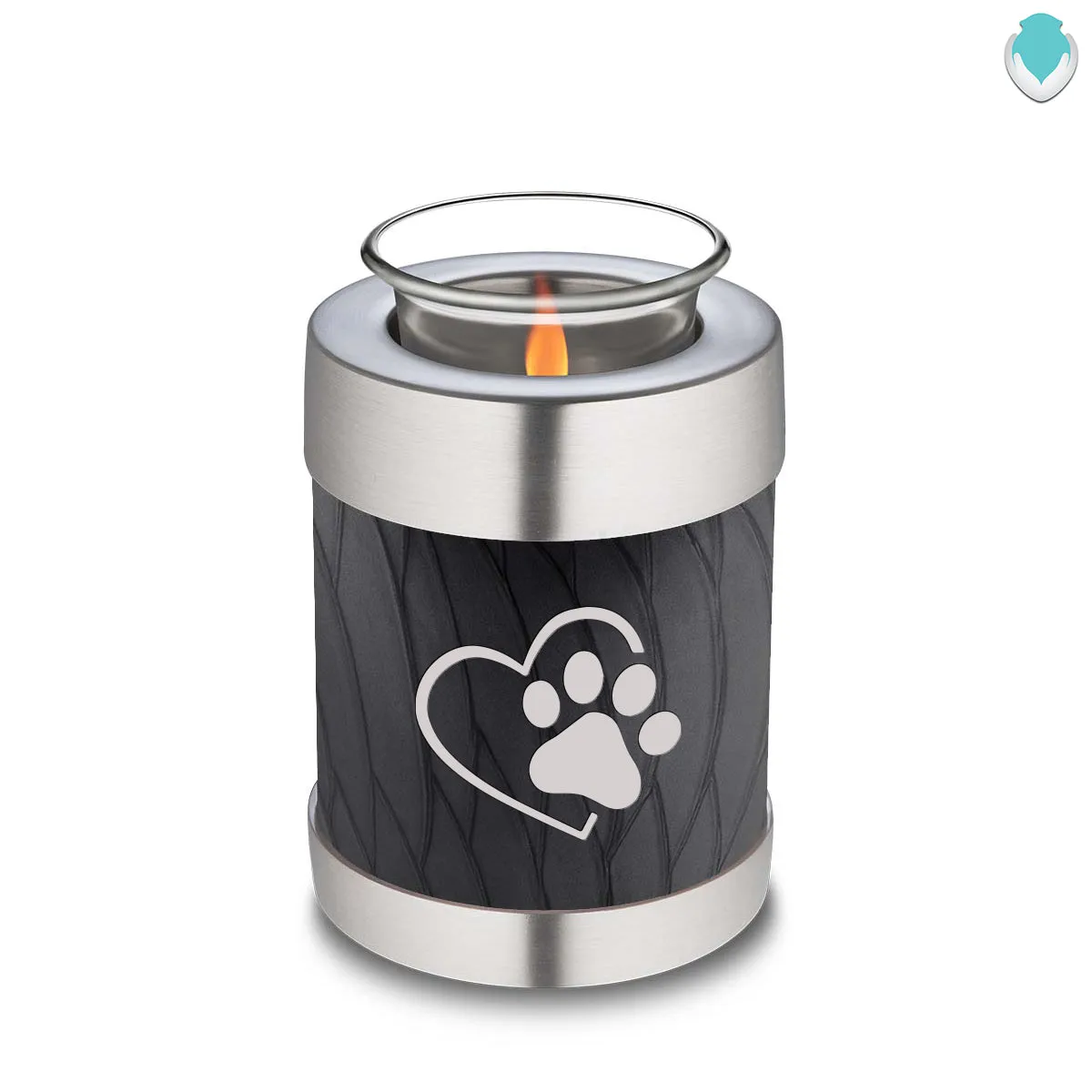 Candle Holder Embrace Pearl Black Single Paw Heart Pet Cremation Urn
