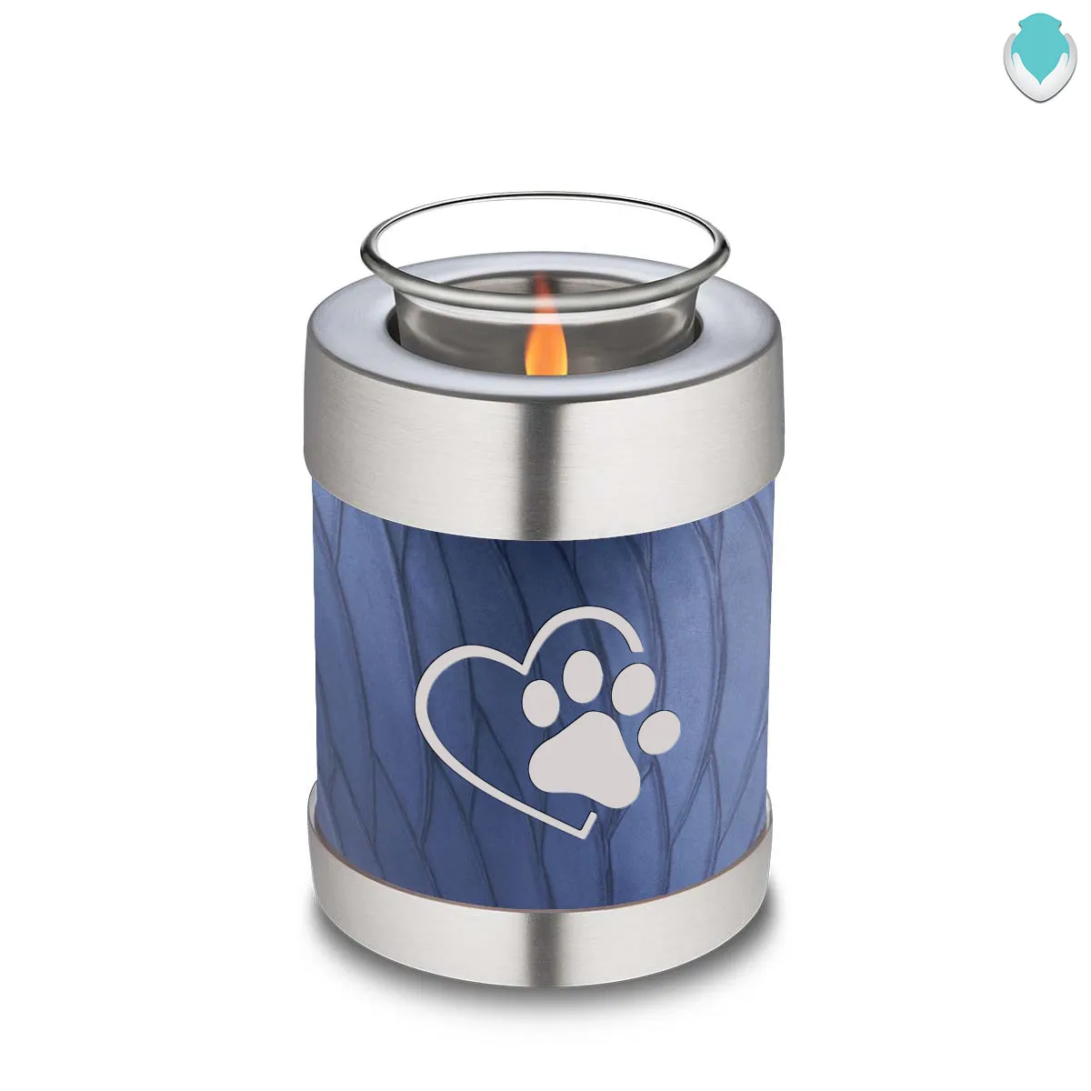 Candle Holder Embrace Pearl Cobalt Blue Single Paw Heart Pet Cremation Urn