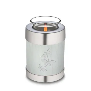 Candle Holder Embrace Pearl White Dragonflies Cremation Urn