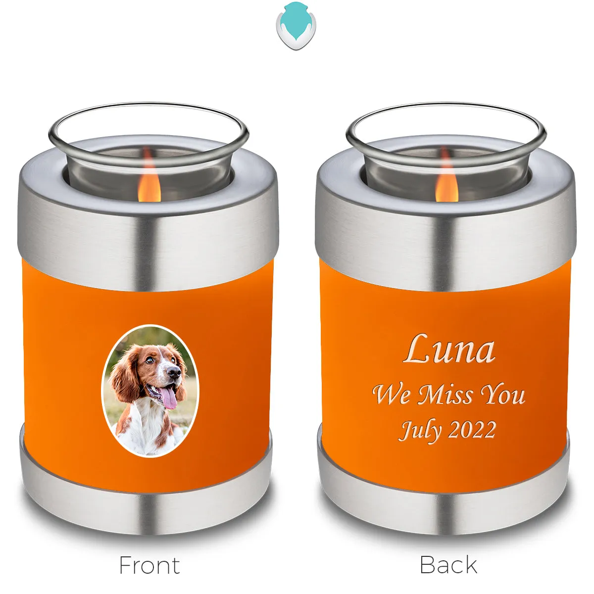 Candle Holder Pet Embrace Burnt Orange Portrait Cremation Urn