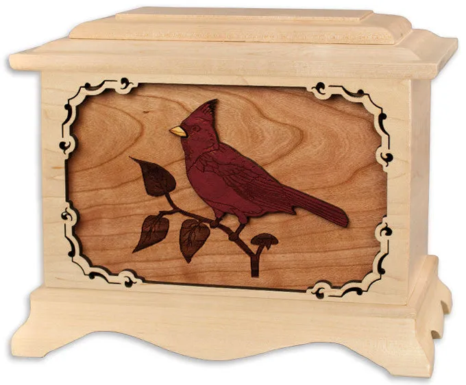 Cardinal Cremation Urn with Inlay Wood Art