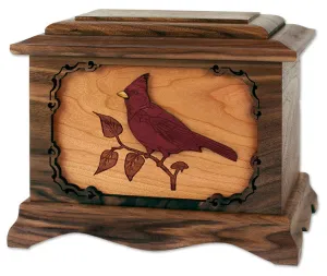 Cardinal Cremation Urn with Inlay Wood Art