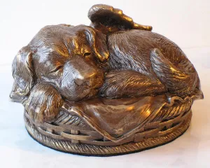 Cast Sleeping Angel Dog Cremation Urn Small - 50 Cubic Inches