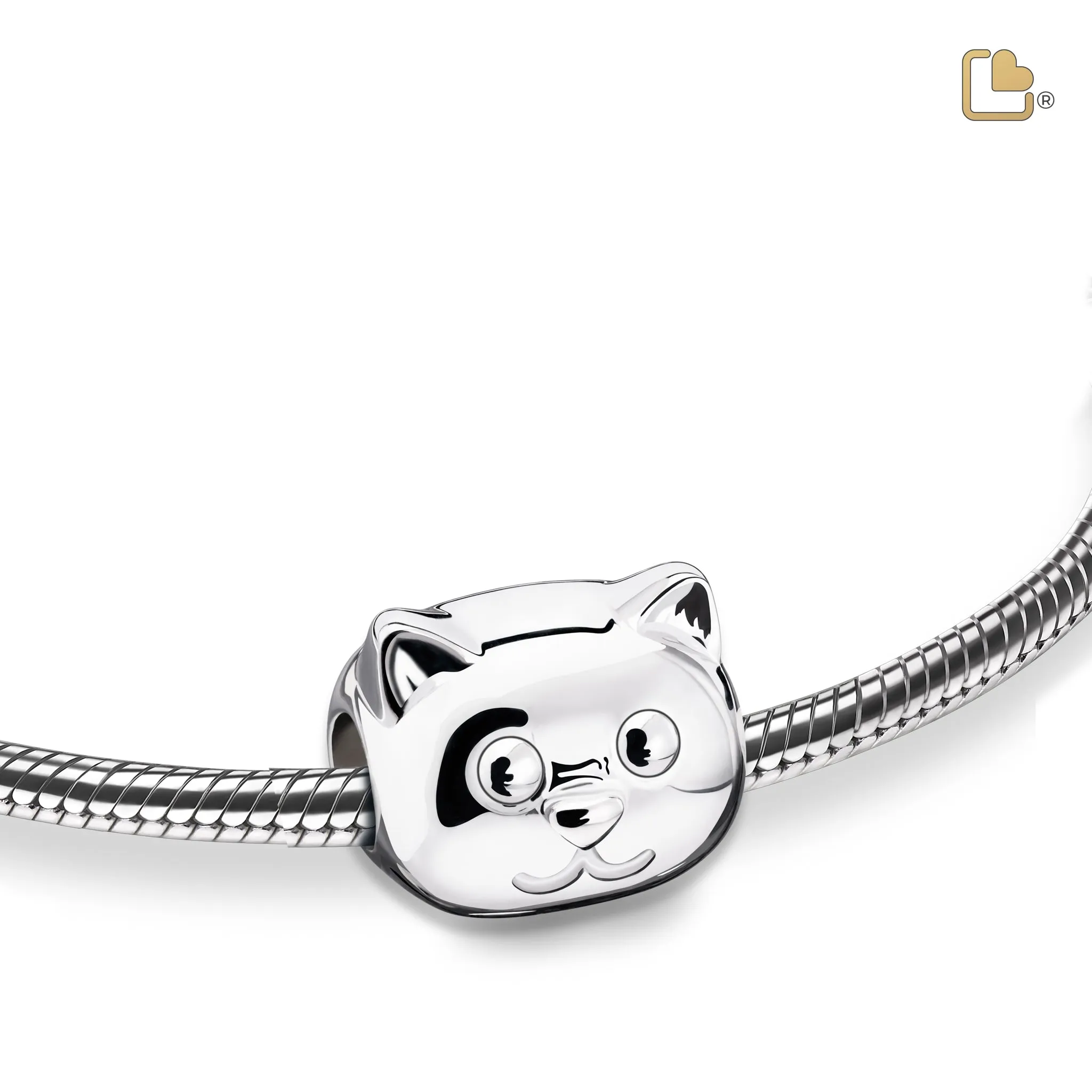Cat Rhodium Plated Sterling Silver Cremation Bracelet Bead