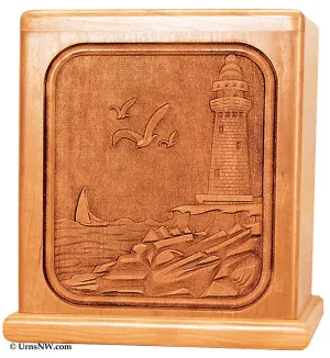 Cherry Wood Cremation Urn with Lighthouse Made in the USA