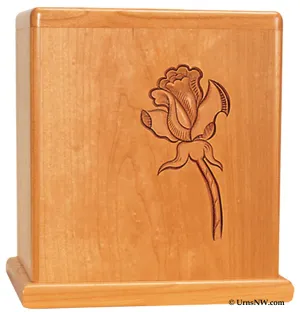 Cherry Wood Cremation Urn with Single Rose Made in the USA
