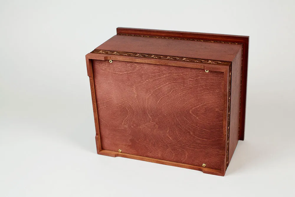 Cherry Wood Urn with Sculpture Art Carving