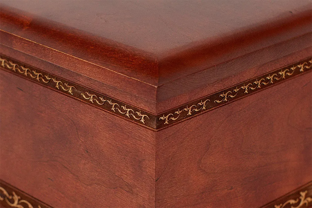 Cherry Wood Urn with Sculpture Art Carving